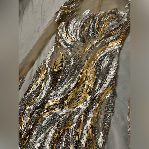 Jovani - chromed Long Sleeve Illusion Scoop Neck Sheath Dress - Picture 10 of 12